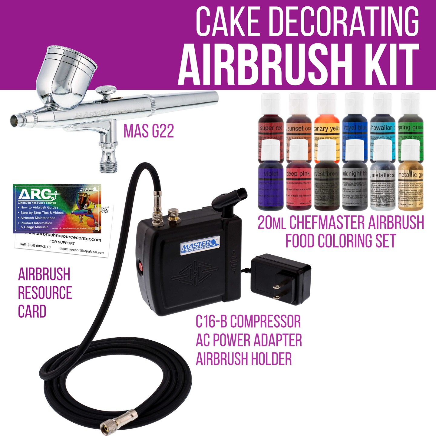 Master Airbrush Cake Decorating Starter Kit – 12 Chefmaster Colors & Compressor