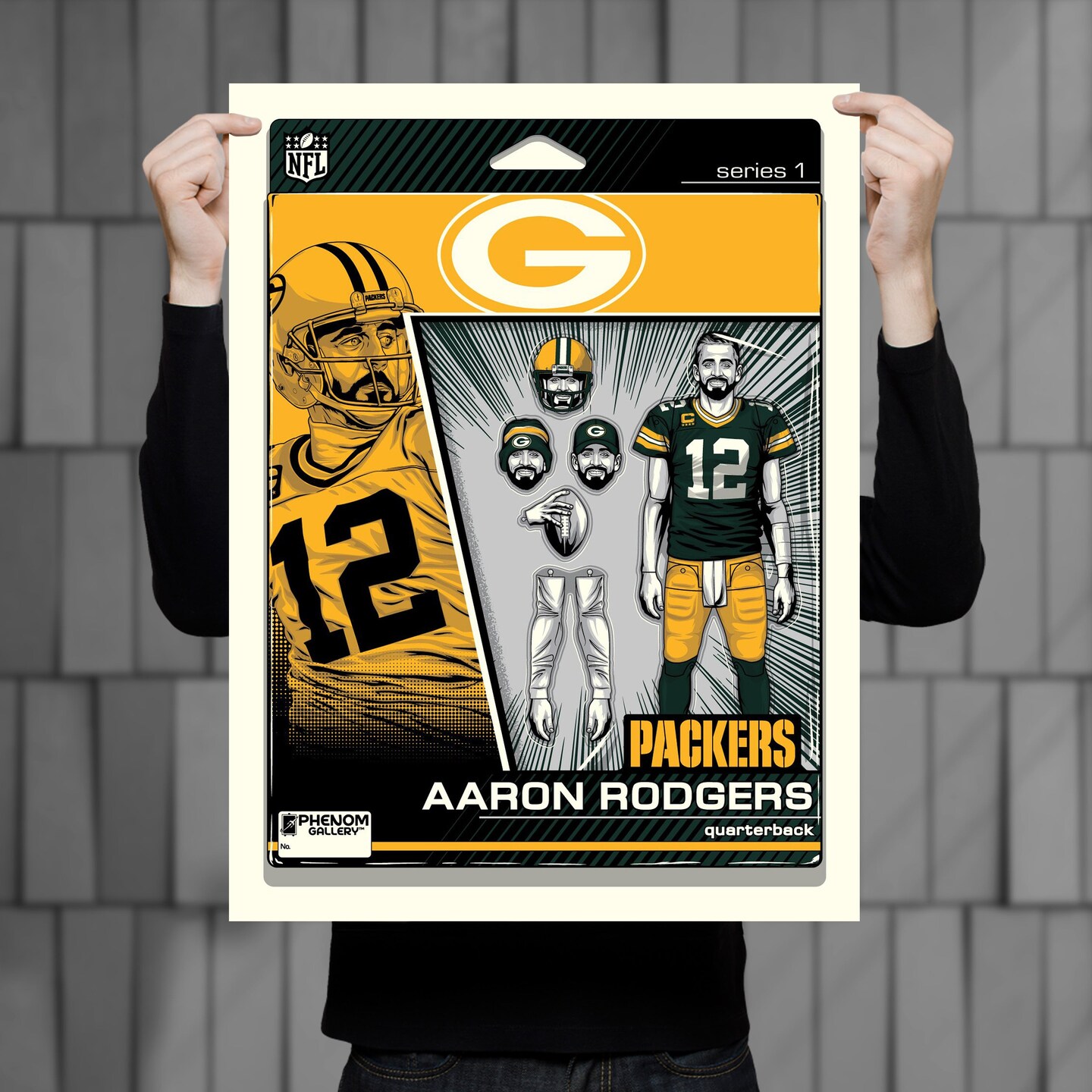 Phenom Gallery Green Bay Packers Aaron Rodgers Action Figure 18&#x22; x 24&#x22; Deluxe Framed Serigraph