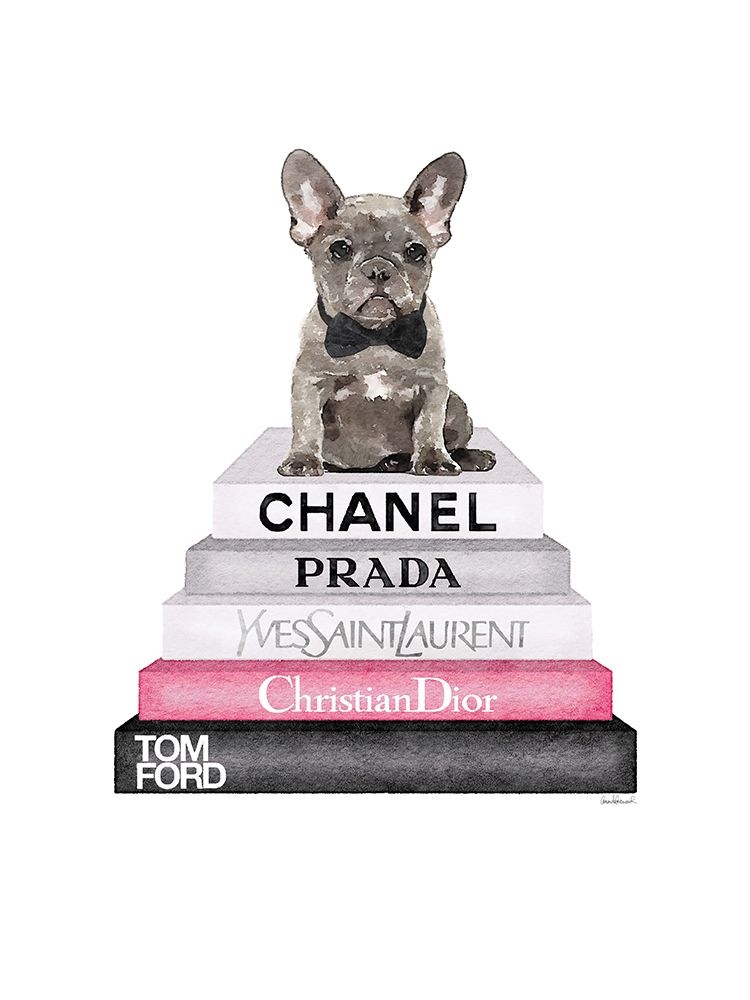 Grey Frenchie Bookstack Poster Print by Amanda Greenwood # AGD115743