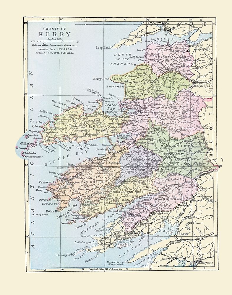 Kerry County Ireland - Bartholomew 1882 Poster Print by Bartholomew Bartholomew # ITIR0032