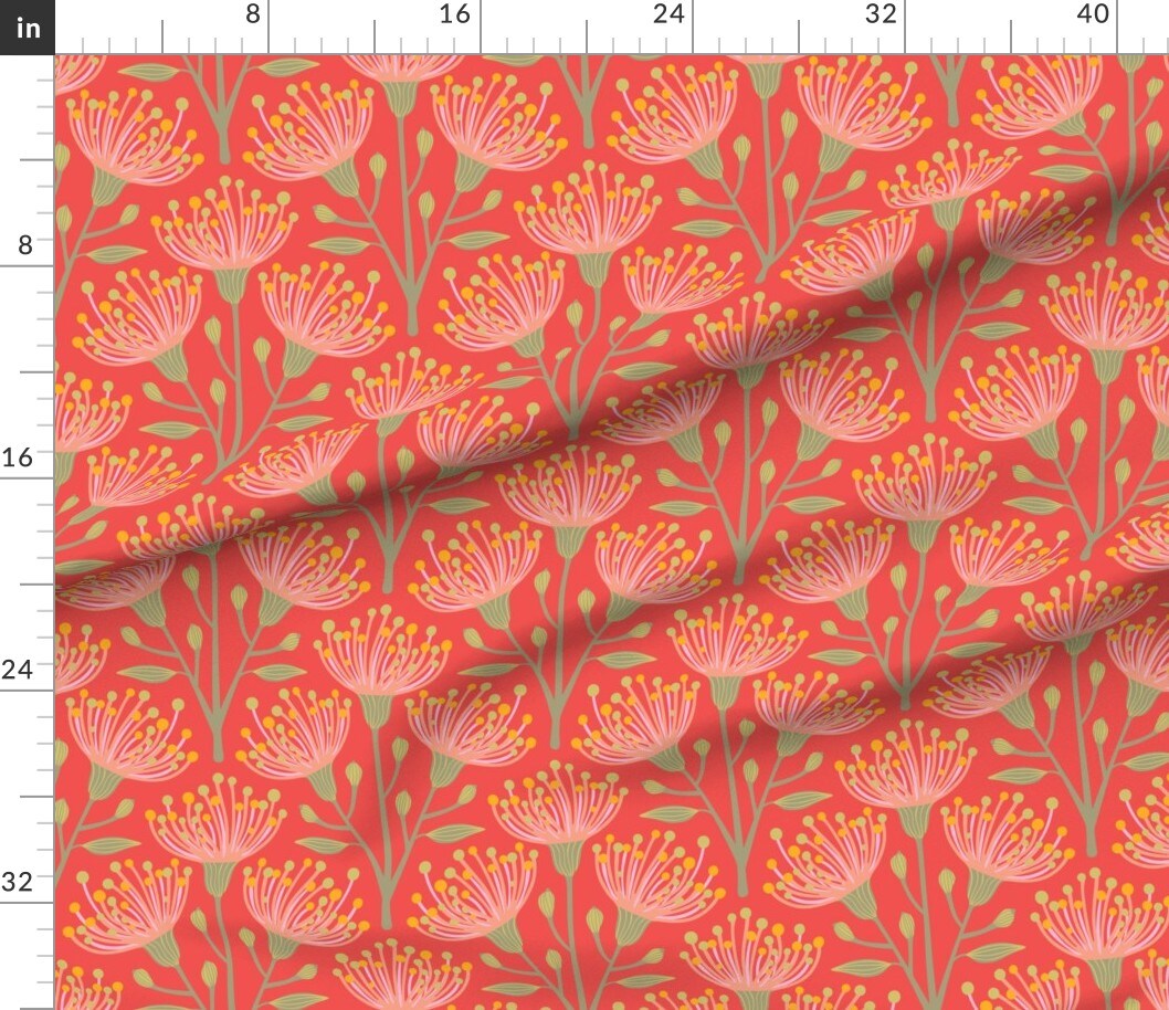 Various Fabrics by the Yard or Fat Quarter Modern Floral Coral Orange Botanical Custom Printed Fabric by Spoonflower