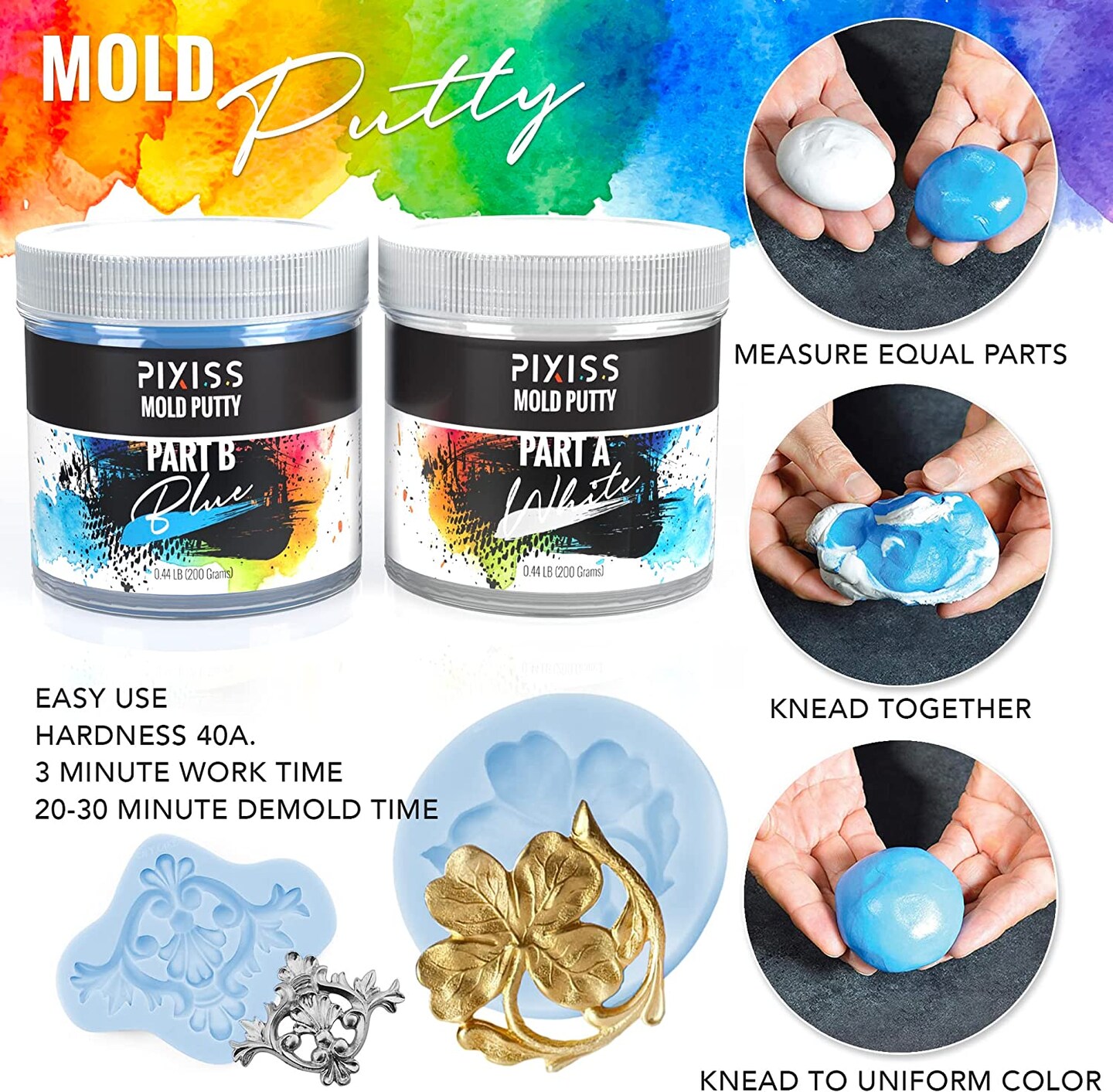 Pixiss Mold Putty Silicone Mold Making Kit, Super Easy 1:1 Mix Mold Putty