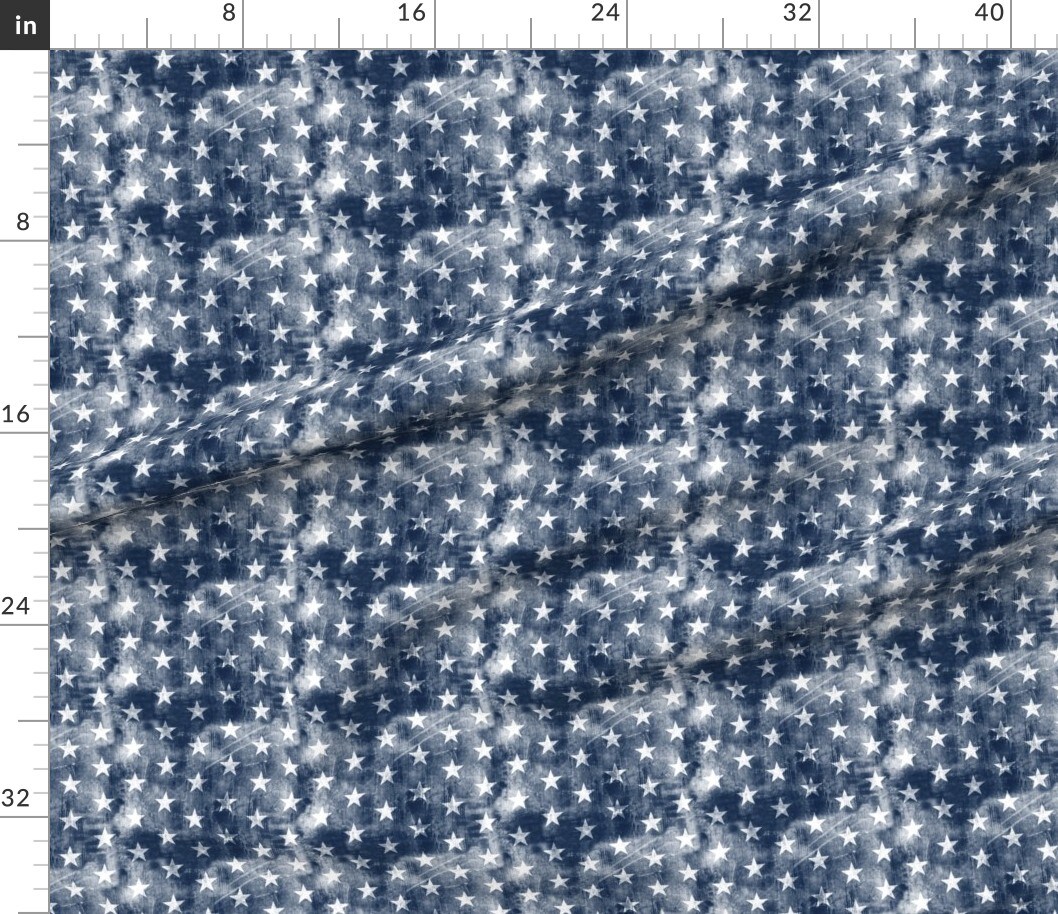 Distressed Stars Navy Faded Grunge Stripes American Blue July 4Th Independence Day Flag Colors White Look Custom Printed Fabric by Spoonflower Various Fabrics by the Yard or Fat Quarter