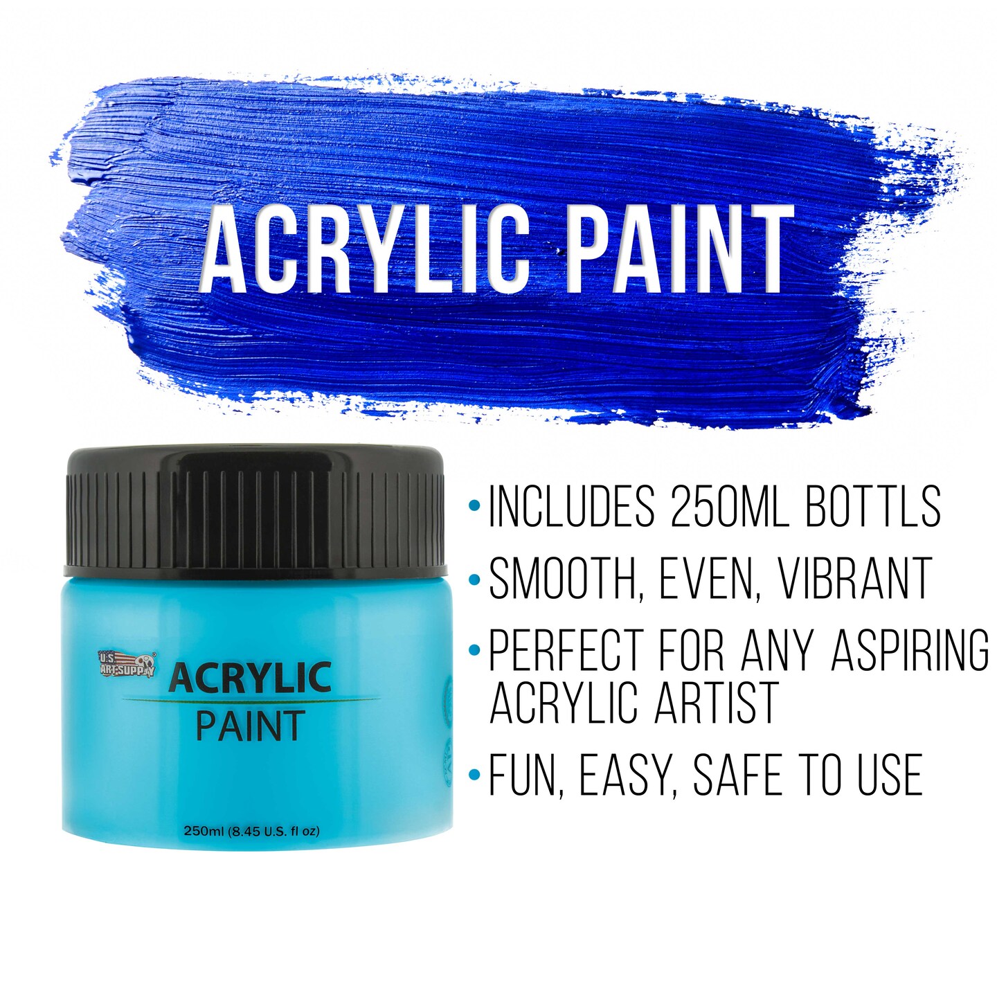 12 Color Acrylic Paint Jar Set 250ml Bottles (8.45 fl oz) - Professional Artist Bright Opaque Colors