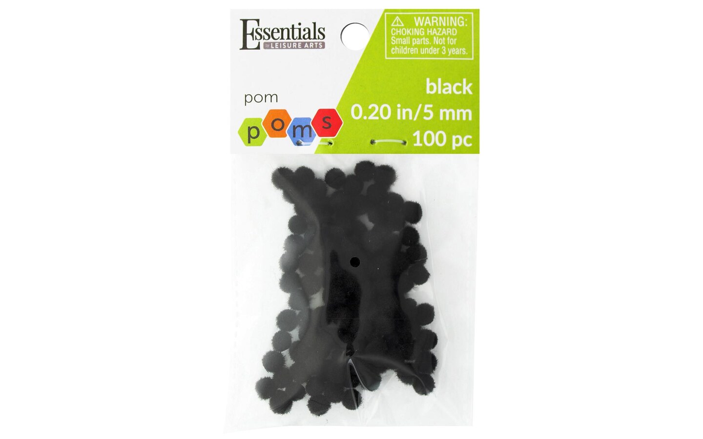 Essentials by Leisure Arts, Pom Pom, 5mm, Black, 100pc