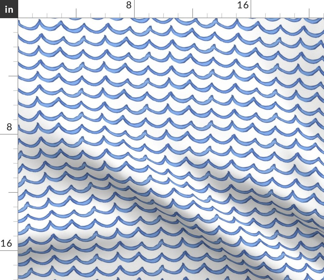 Blue Sand Summer Beach Waves Sea Ocean Watercolor small Custom Printed Fabric by Spoonflower Various Fabrics by the Yard or Fat Quarter