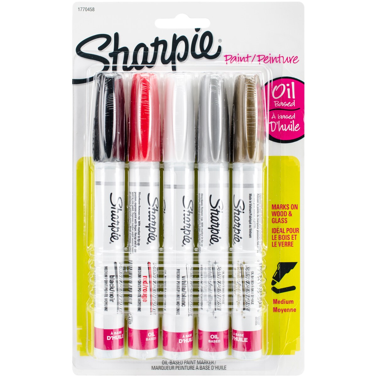Sharpie Medium Point Oil-Based Opaque Paint Markers 5/Pkg-Black, Gold, Red,  Silver & White - 071641024175