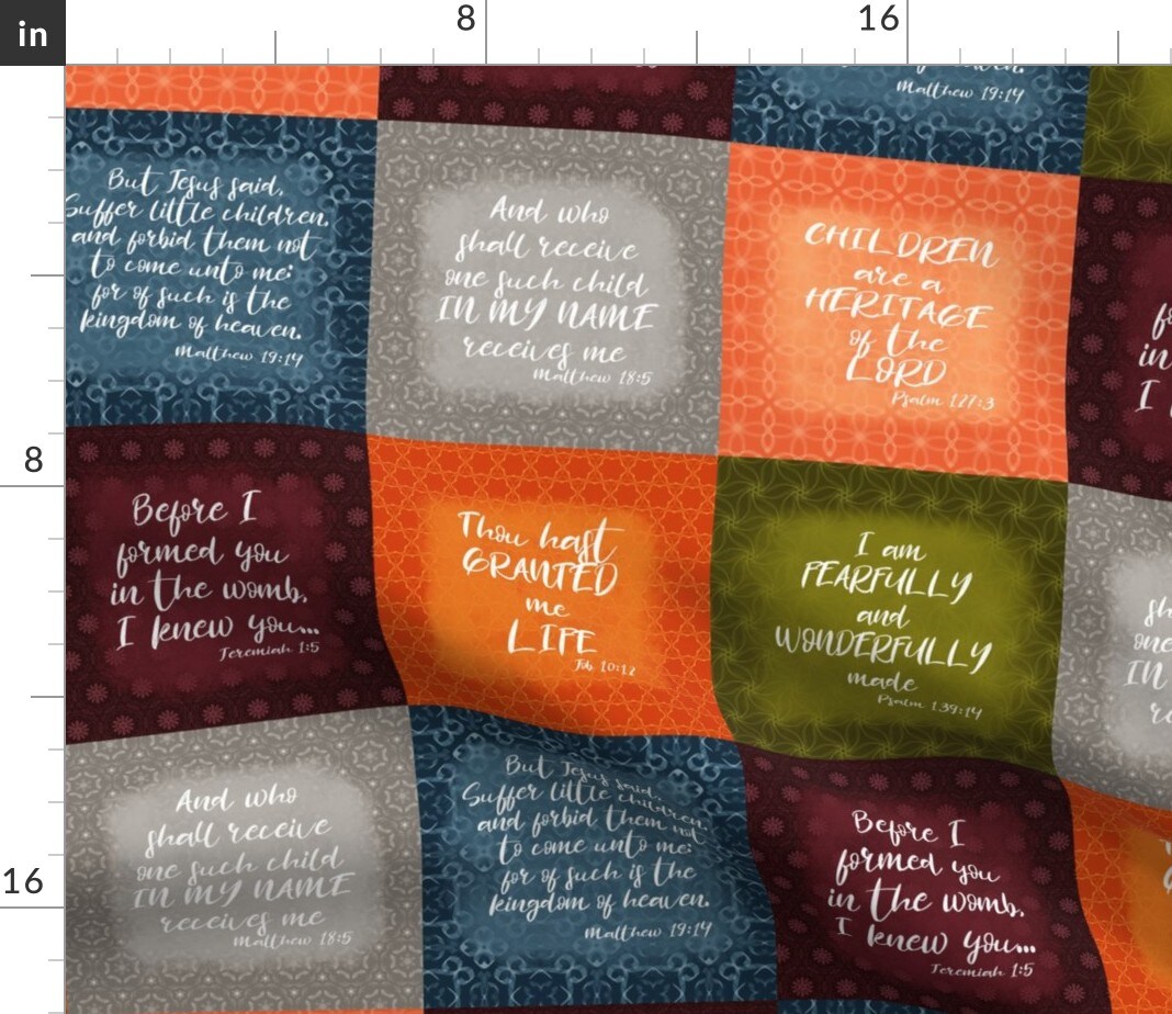 Bible Verse Wholecloth Cheater Quilt Baby Christian Bible Verse Patchwork Quilt Topper Custom Printed Fabric by Spoonflower Various Fabrics by the Yard or Fat Quarter