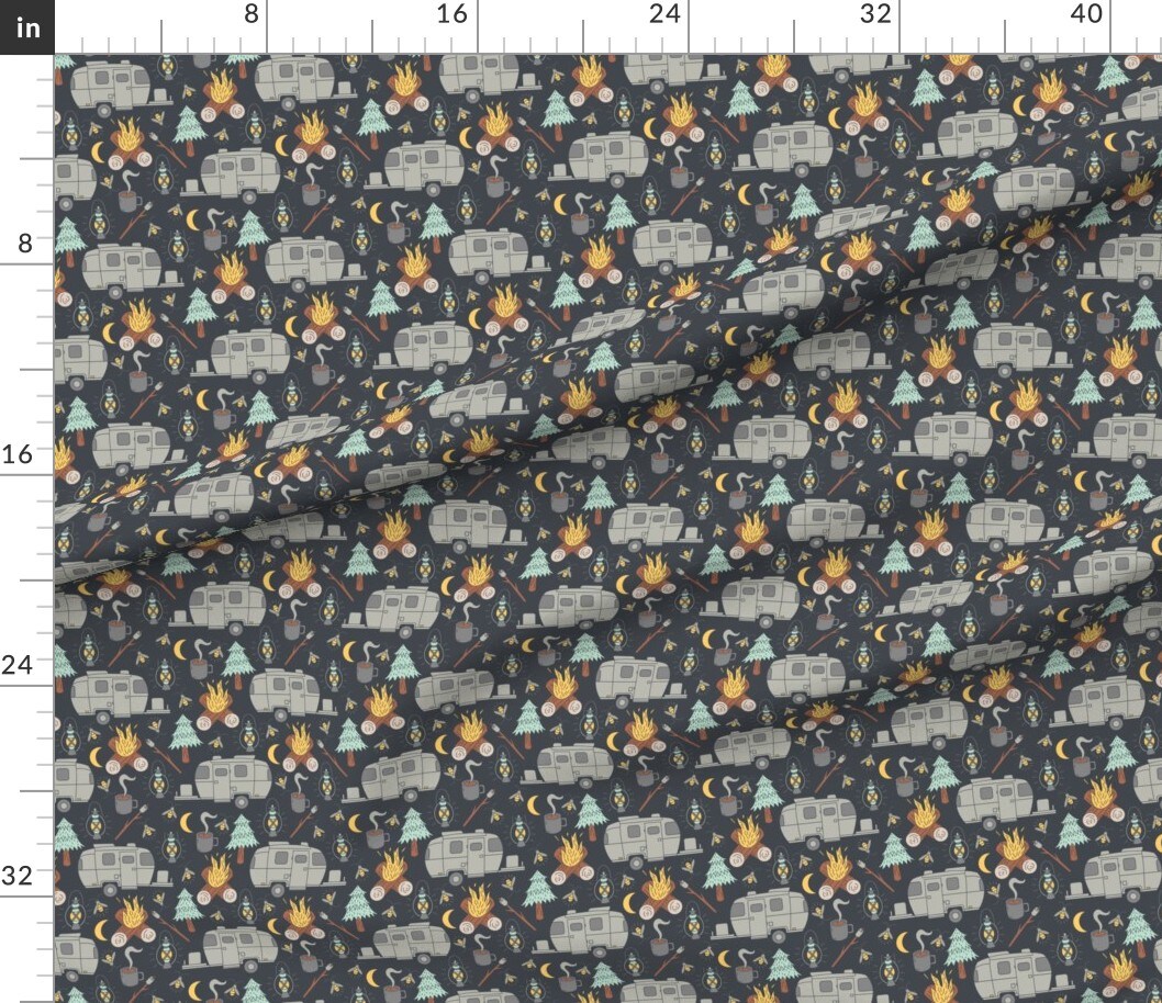 Petal Signature Cotton by the Yard or Fat Quarter Retro Camping Camper Campfire Fireflies Coffee Outdoors Custom Printed Fabric by Spoonflower