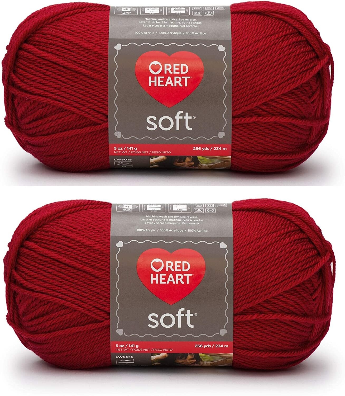 (Pack of 2) Red Heart Soft Yarn-Really Red