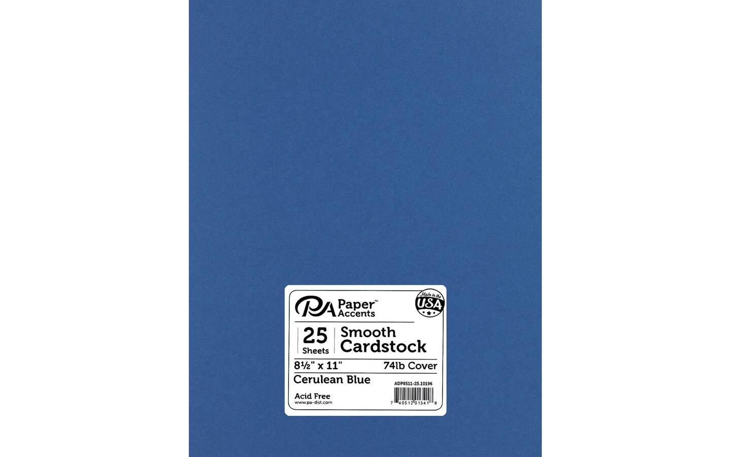 PA Paper Accents Smooth Cardstock 8.5" x 11" Cerulean Blue, 74lb colored cardstock paper for