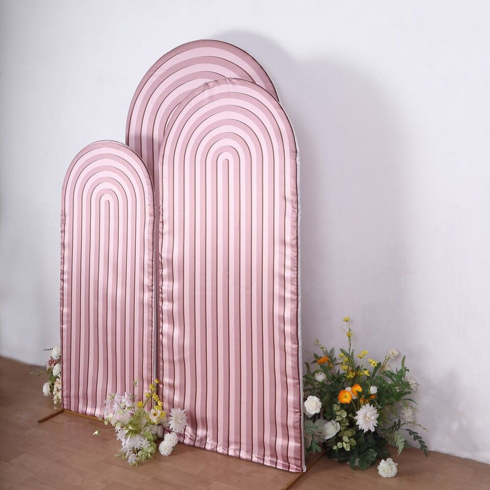3 Dusty Rose Ripple Satin Round Top Wedding Arch Backdrop STAND COVERS