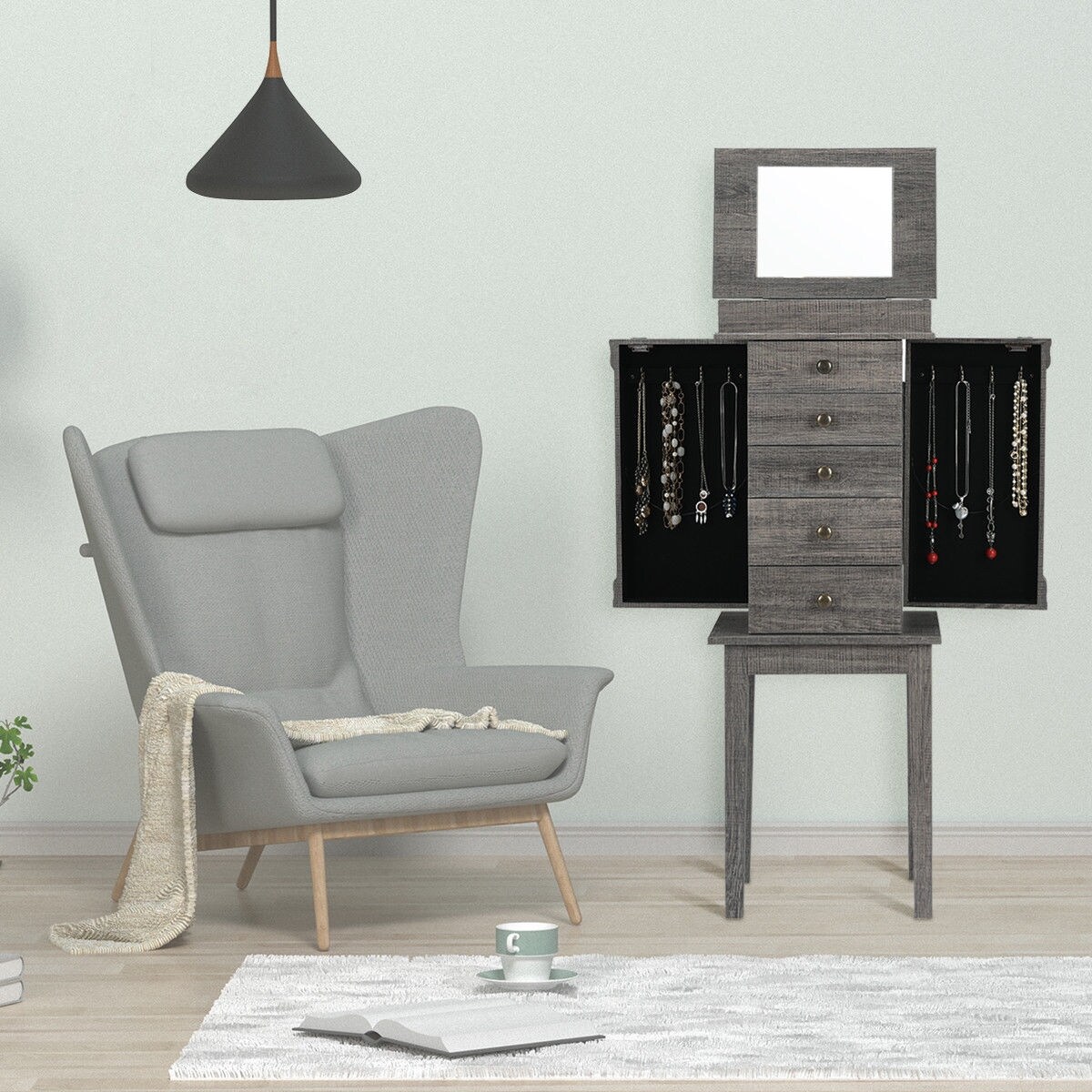 Standing Jewelry Cabinet Storage Organizer With Wooden Legs