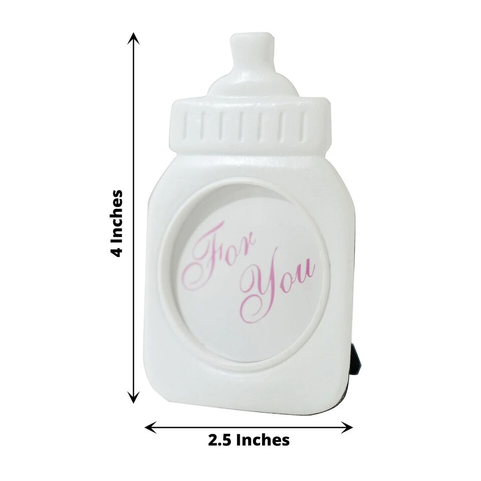 4 White Pink 4&#x22; Mini Feeding Bottle PICTURE FRAMES Baby Shower Favors