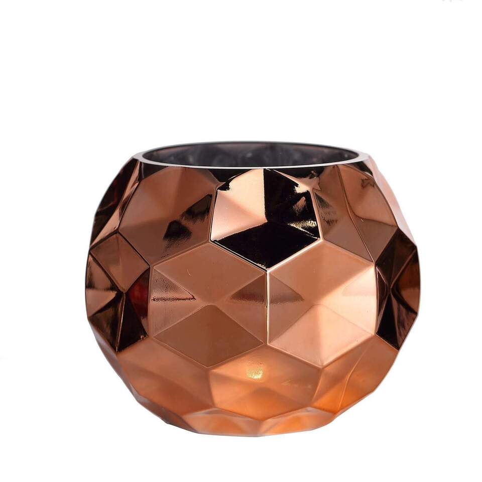 2 pcs 6-Inch tall Rose Gold Geometric Mercury Glass Candle Holders