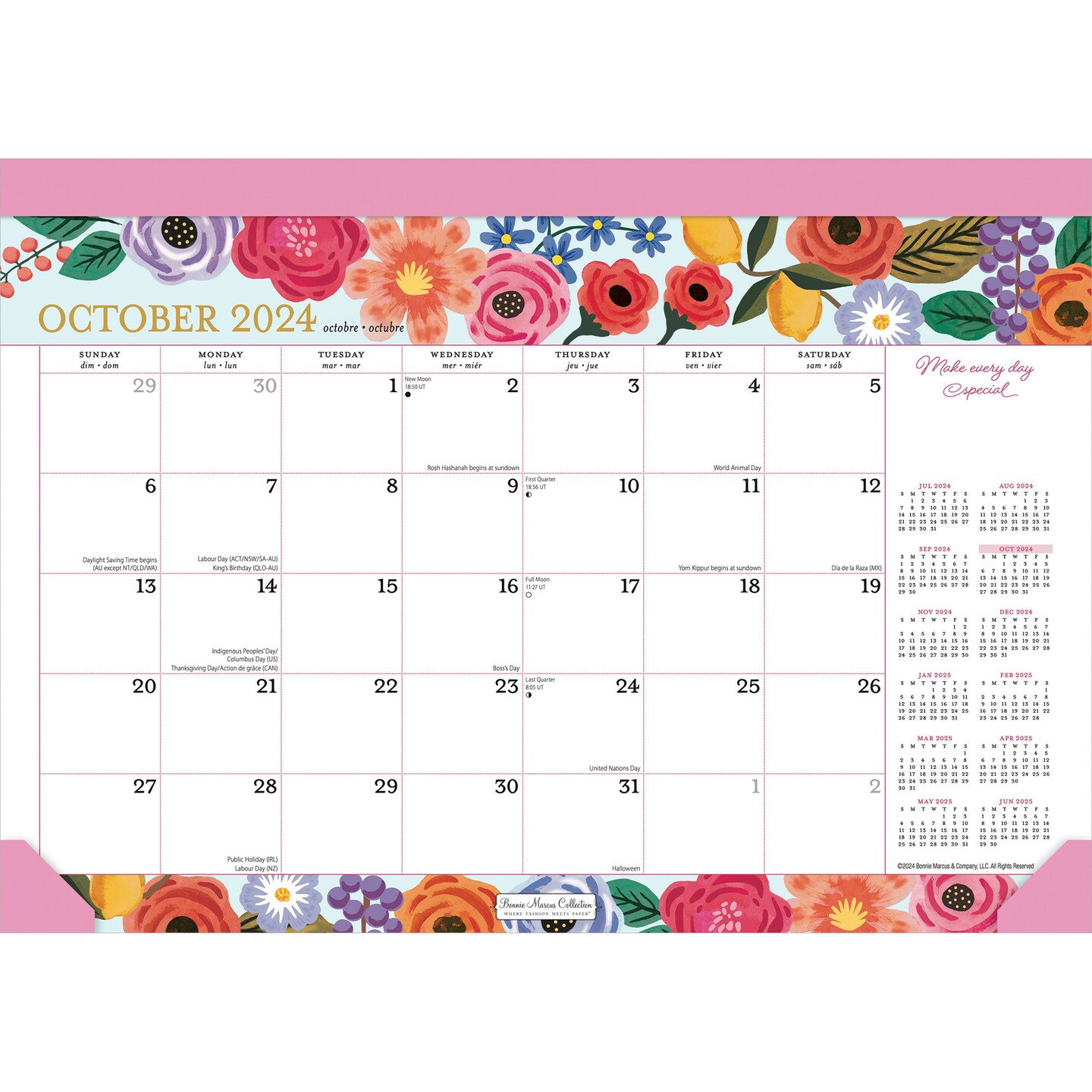 Bonnie Marcus OFFICIAL | 2025 14 x 10 Inch 18 Months Monthly Desk Pad Calendar | July 2024 - December 2025 | Plato | Fashion Designer Stationery