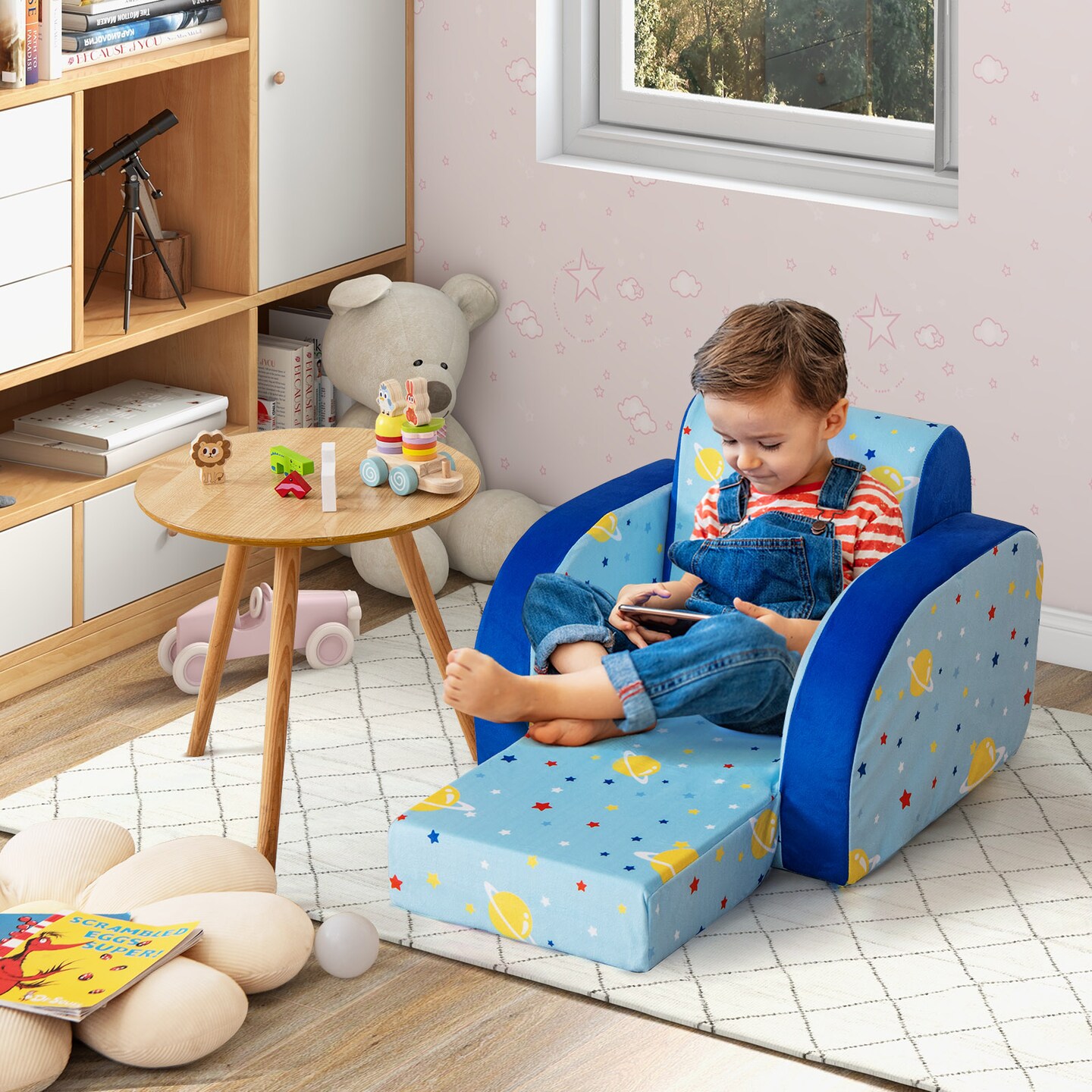 3 In 1 Convertible Flip Open Kids Sofa For Nap Play Sleep