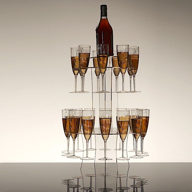 21&#x22; Clear 3-Tier Round Acrylic Champagne Glass Flute Holder