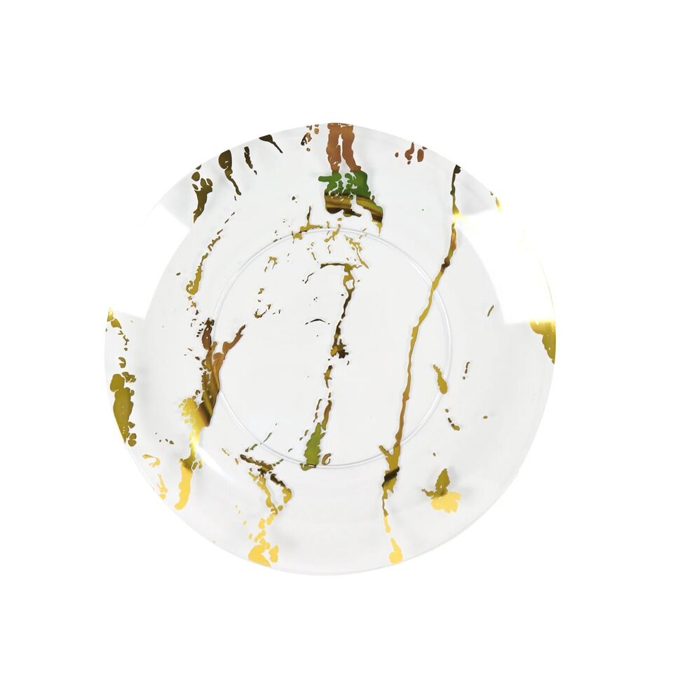 10 Clear Gold 8&#x22; Disposable Marble Plastic SALAD PLATES