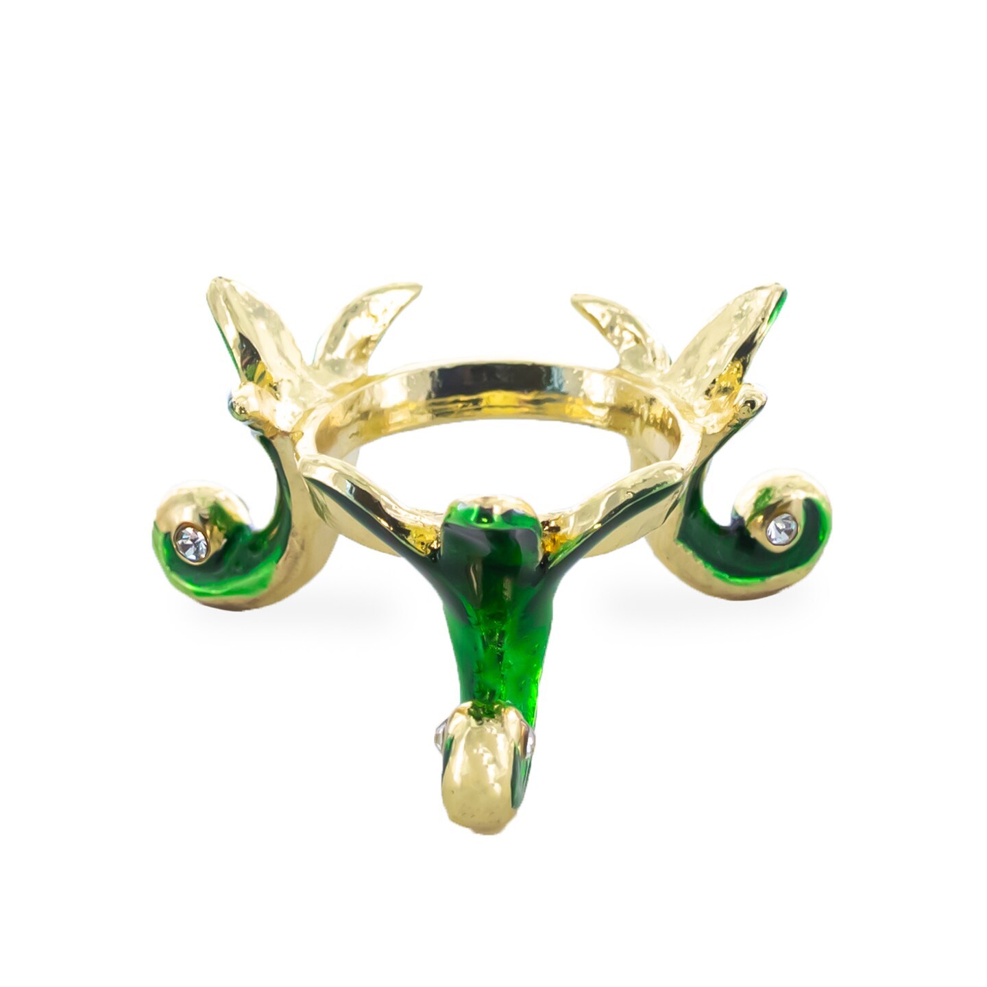 Green Leaves Gold Tone Metal Green Egg Stand Holder