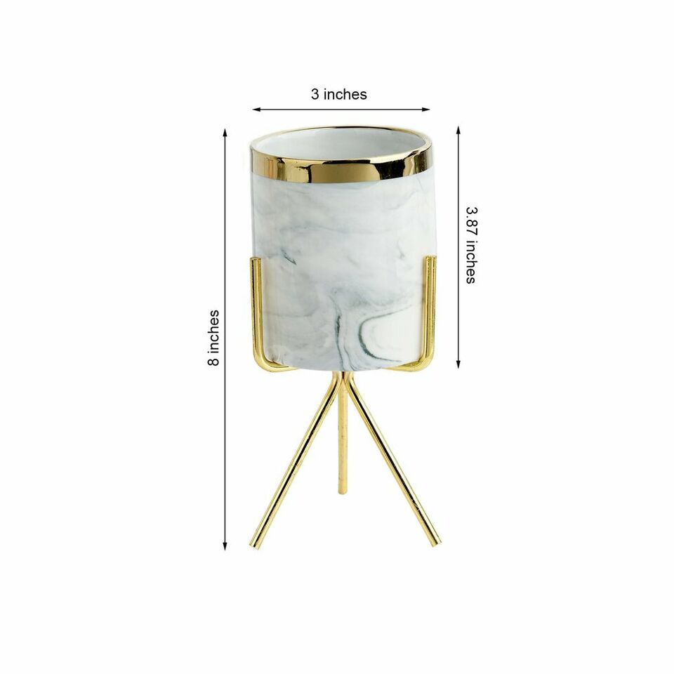 8-Inch tall Gold Iron Stand Ceramic Flower Pot Wedding Vases