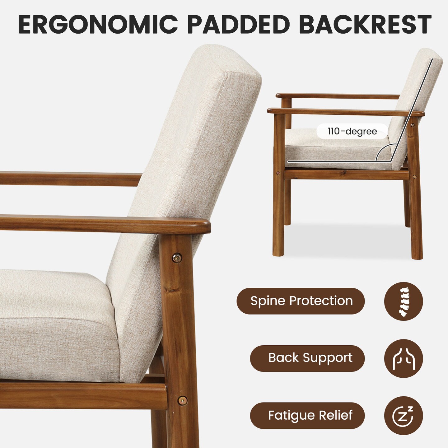 Modern Accent Linen Fabric Armchair With Solid Wood Legs And Soft Cushioned Seat