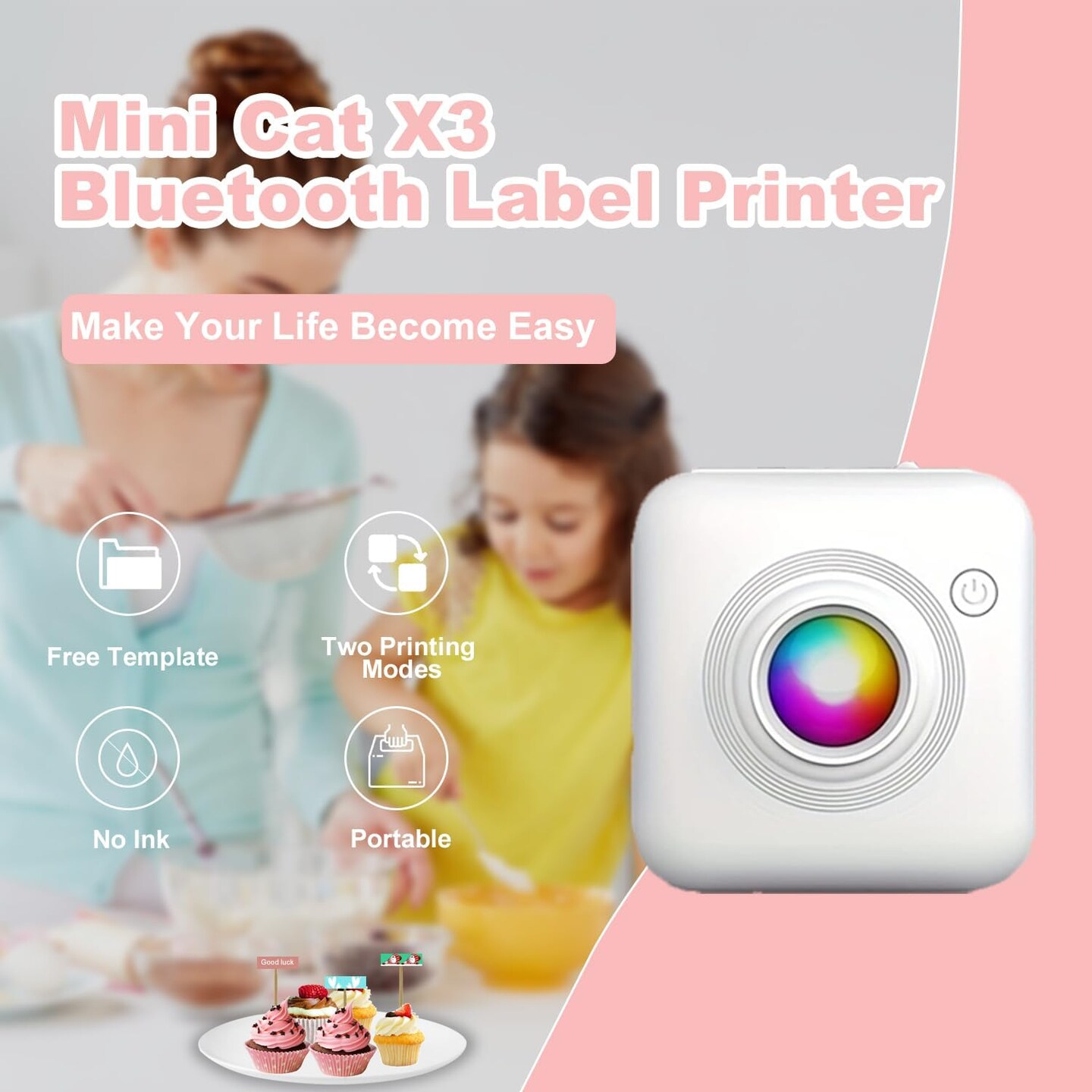 Inkless Mini Thermal Printer with 1 Roll Printing Paper