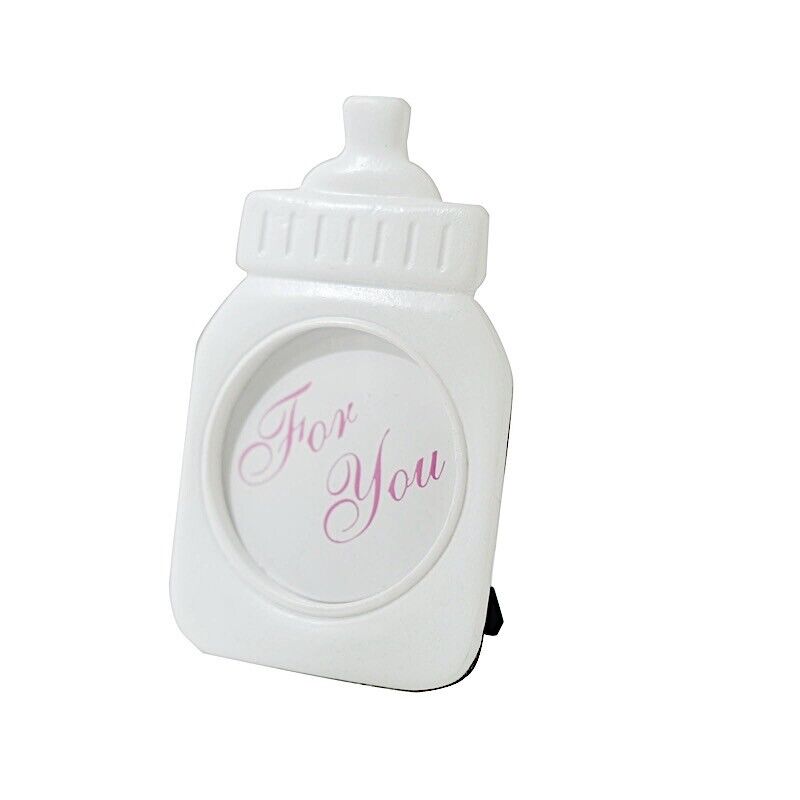 4 White Pink 4&#x22; Mini Feeding Bottle PICTURE FRAMES Baby Shower Favors