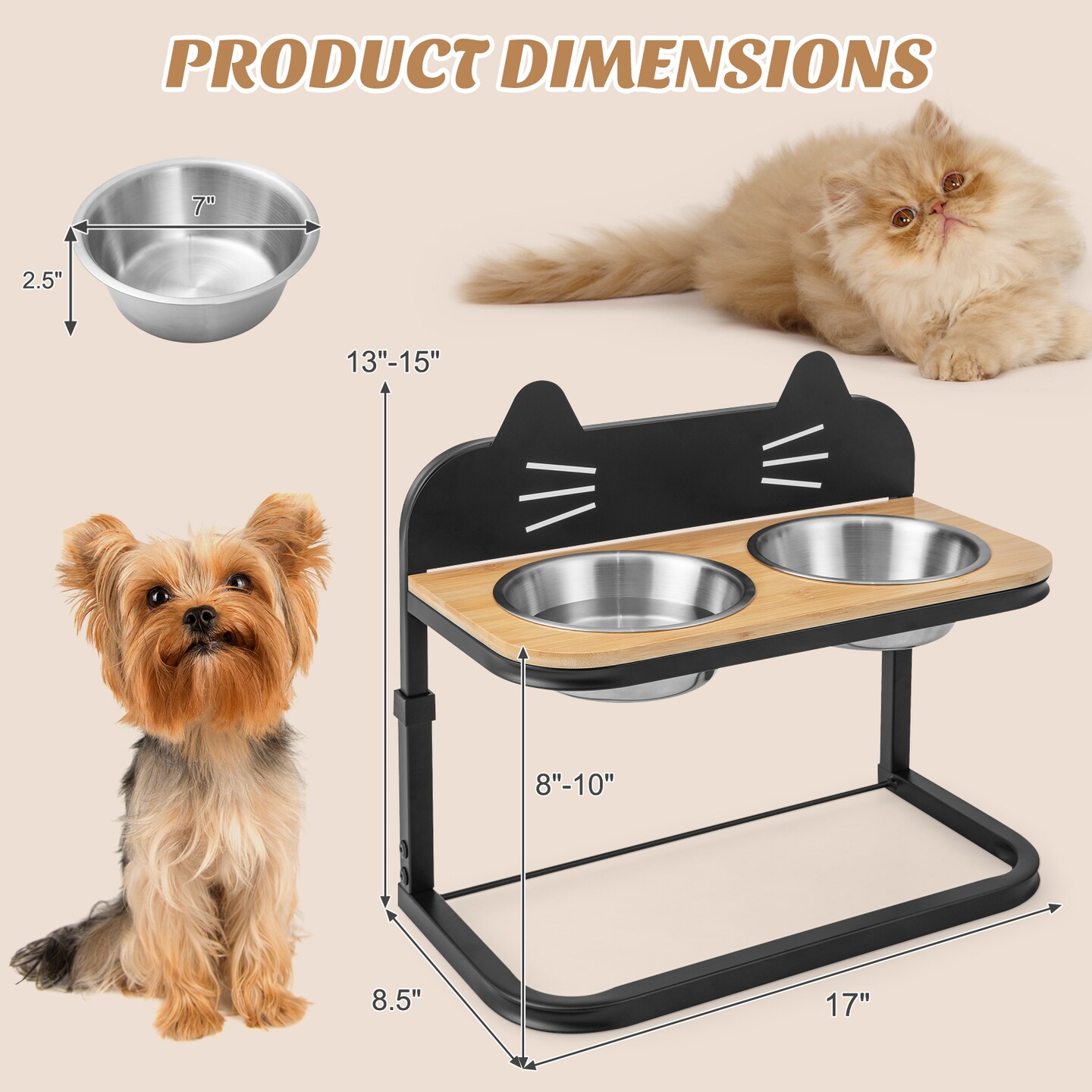 Elevated Pet Feeder With 2 Stainless Steel Bowls For Cats And Small And Medium Dogs