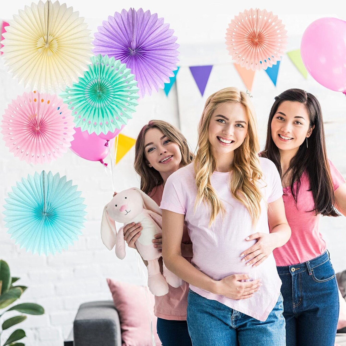 Pastel Rainbow Paper Fans Party Decorations Colorful Ice Cream Easter Macaron Wall Hanging Light Pink Blue Purple Mint Peach Ivory D&#xE9;cor Birthday Wedding Bridal Baby Shower Classroom Supplies