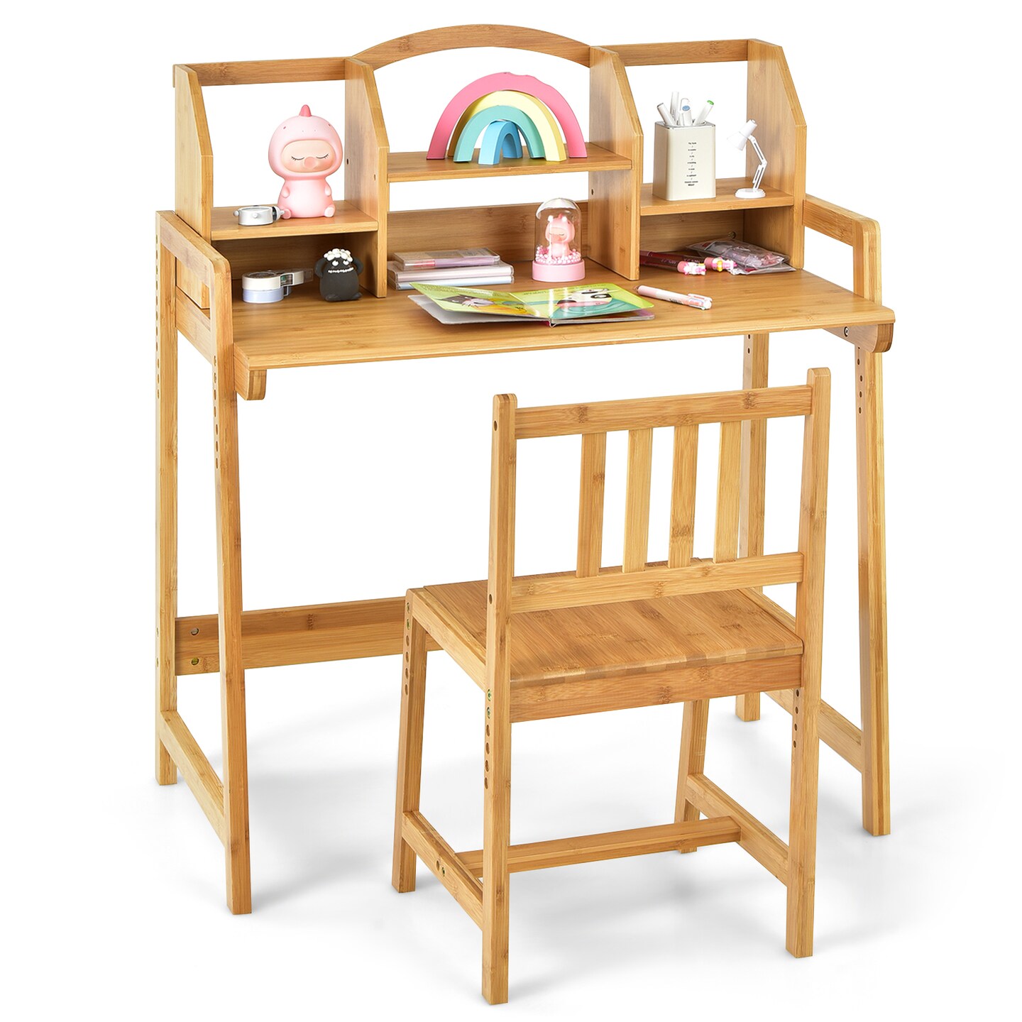 Wicker Kids Study Desk and Chair Set with Bookshelf