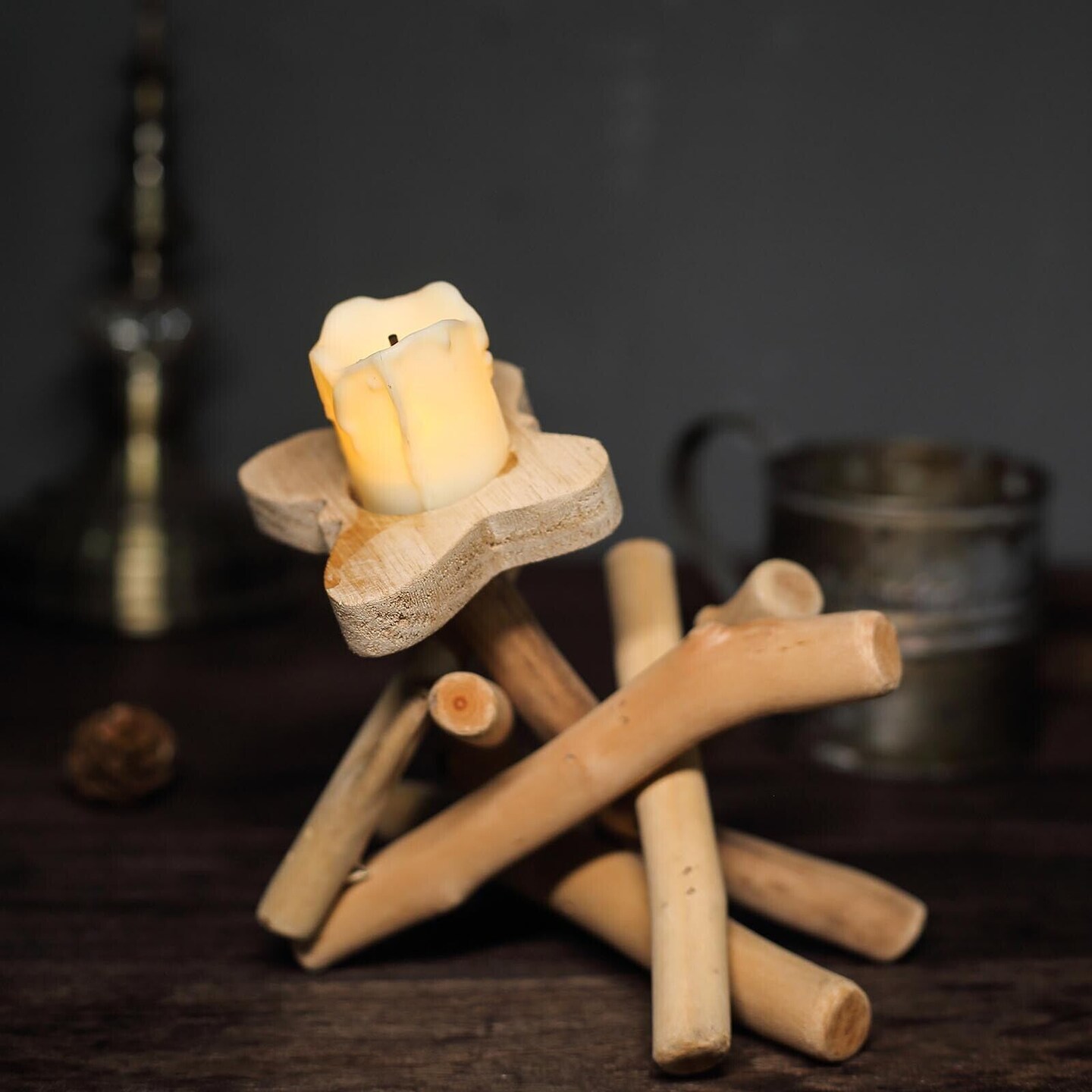 8-Inch tall Natural Driftwood Butterfly Top Candle Holder Stand