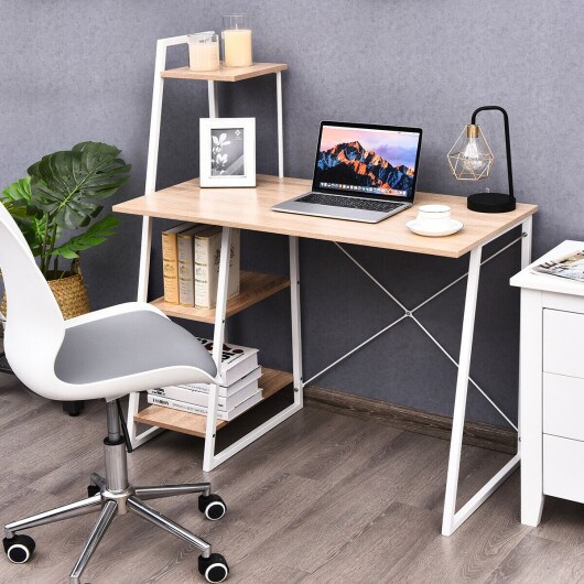 Study Workstation Computer Desk With 4 Tier Shelves