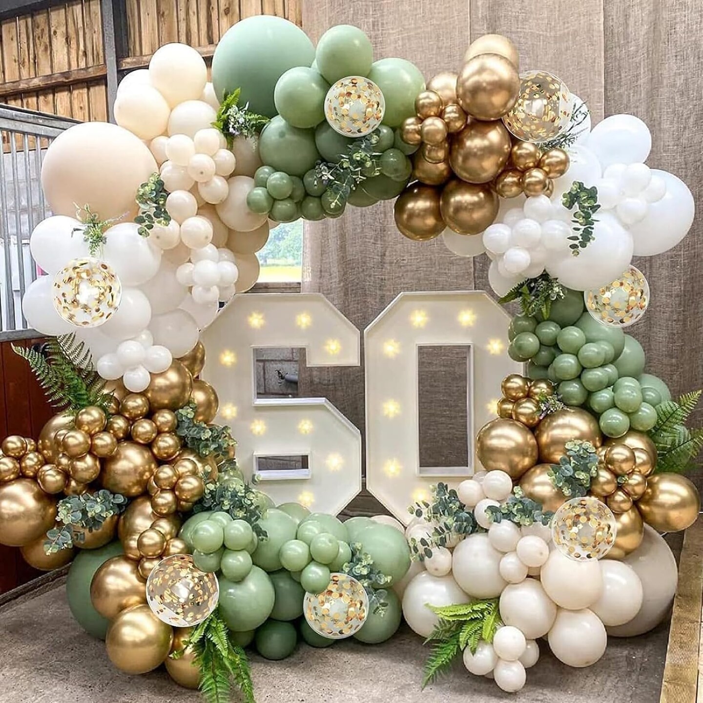 Sage Green Balloon Garland Arch Kit, Olive Green Sand White Metallic Gold Matte White Gold Confetti Balloons for Baby Shower Bridal Shower Bachelor Party Wedding Birthday Woodland Party Decorations