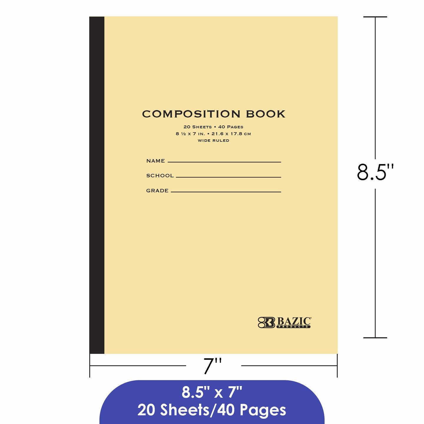 BAZIC Composition Book Manila Cover 8.5&#x22; x 7&#x22; 20 Ct.