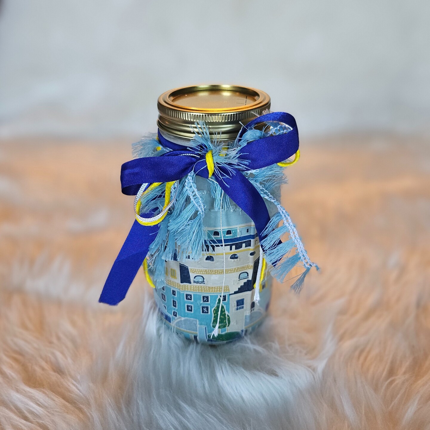 Mediterranean Mason Jar Decoupage Art Home Decor Gift Idea Lemon Glass ...