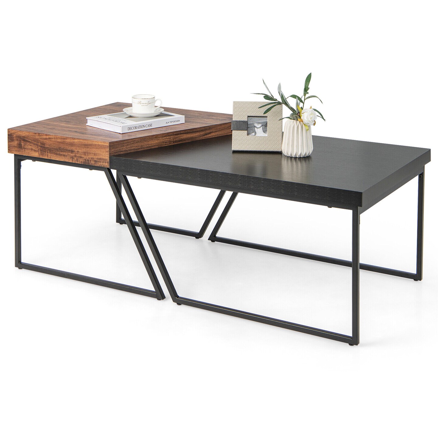 Set of 2 Geometric Shape Coffee Table with Powder Coated Metal Legs