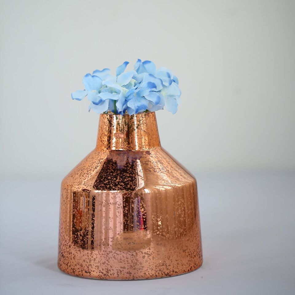 2 pcs 8-Inch tall Rose Gold Mercury Glass Tapered Neck Vases Centerpieces
