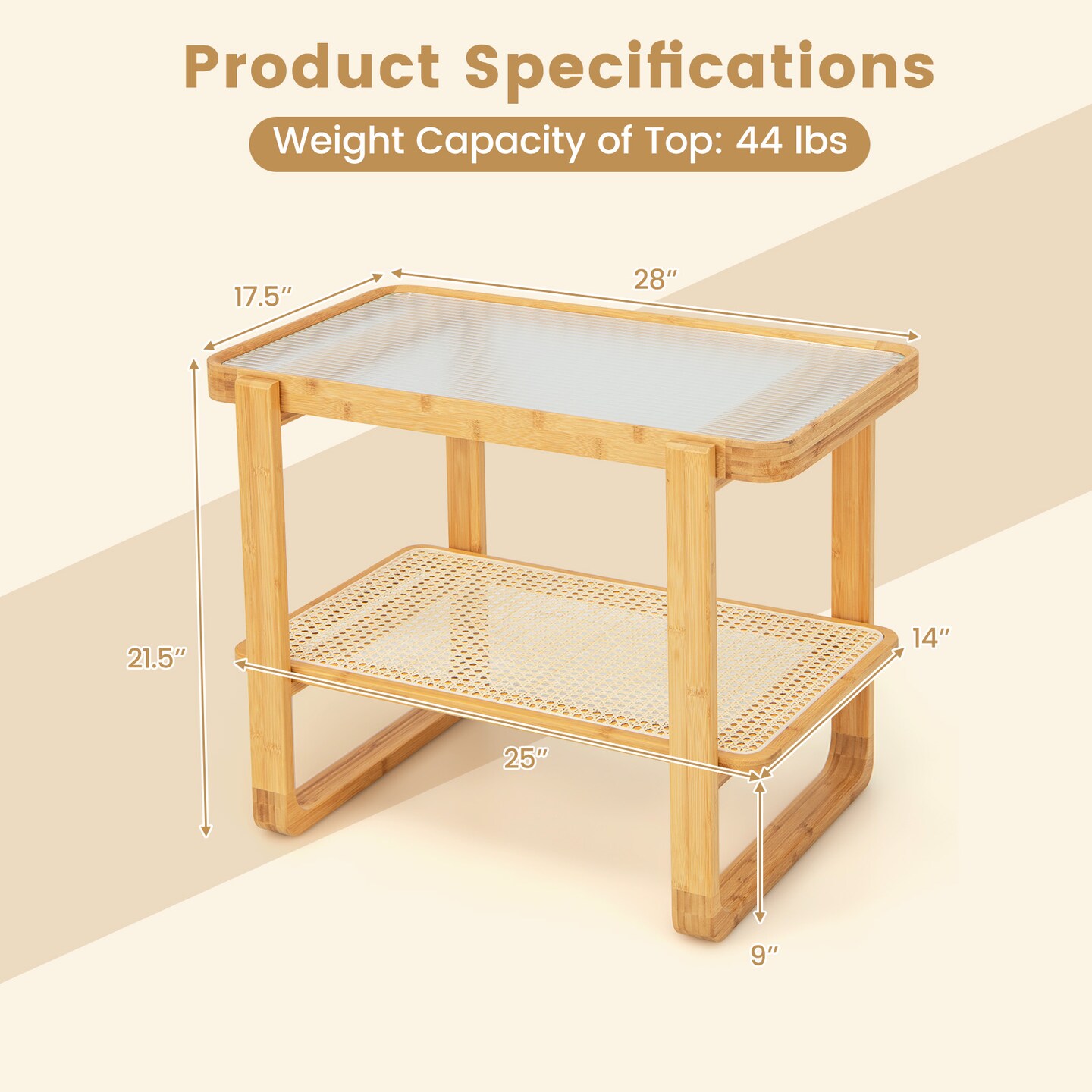 2-tier Wicker Side Table With Glass Top-Natural