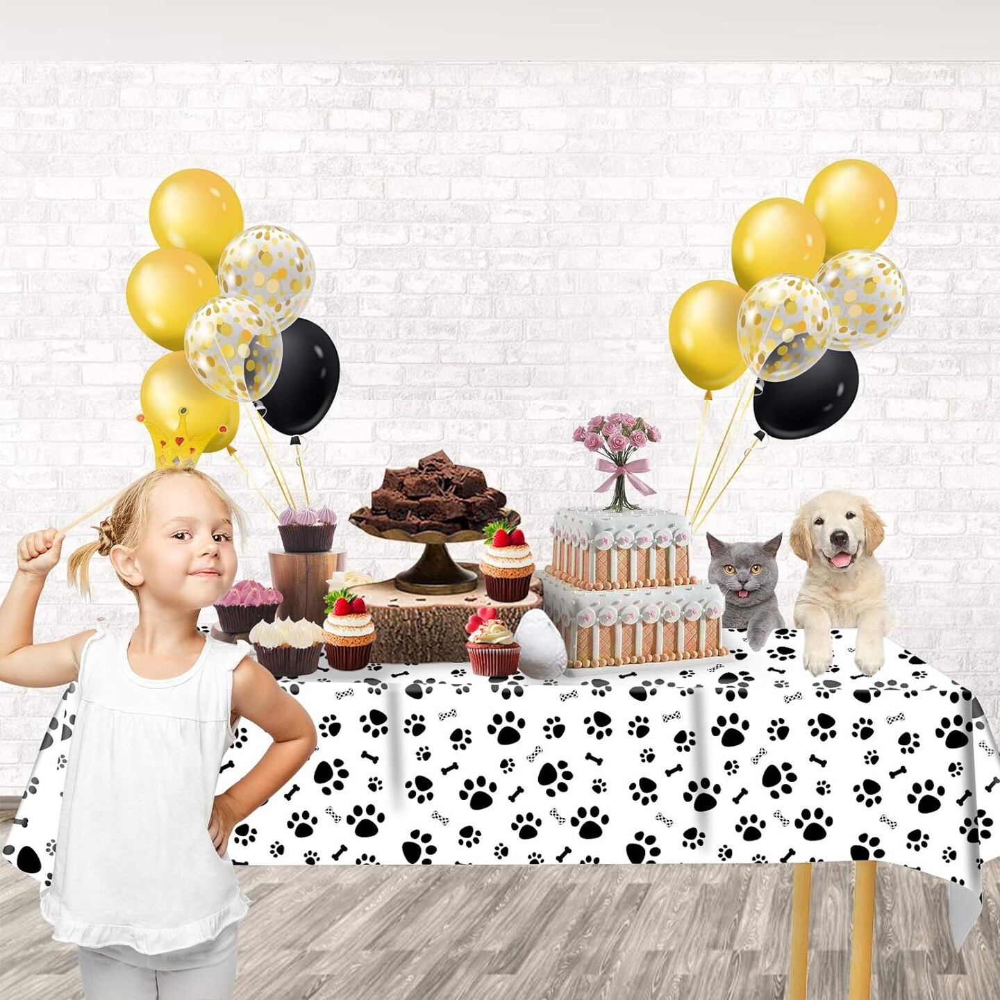 3 Pack Puppy Dog Pet Paw Print Plastic Tablecloth Table Cover,Large Paw Print and Bone Sign Plastic Disposable Rectangle Table Cover for Pet Dog Themed Birthday Party Decorations,54x108 inch