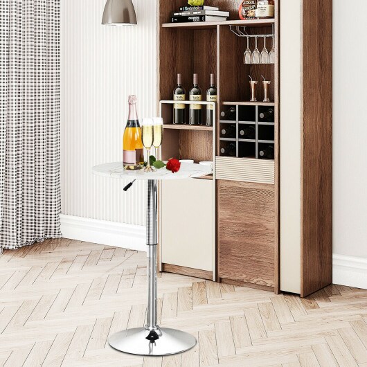 Adjustable 360&#xB0; Swivel Height Round Pub Table With Marble Top