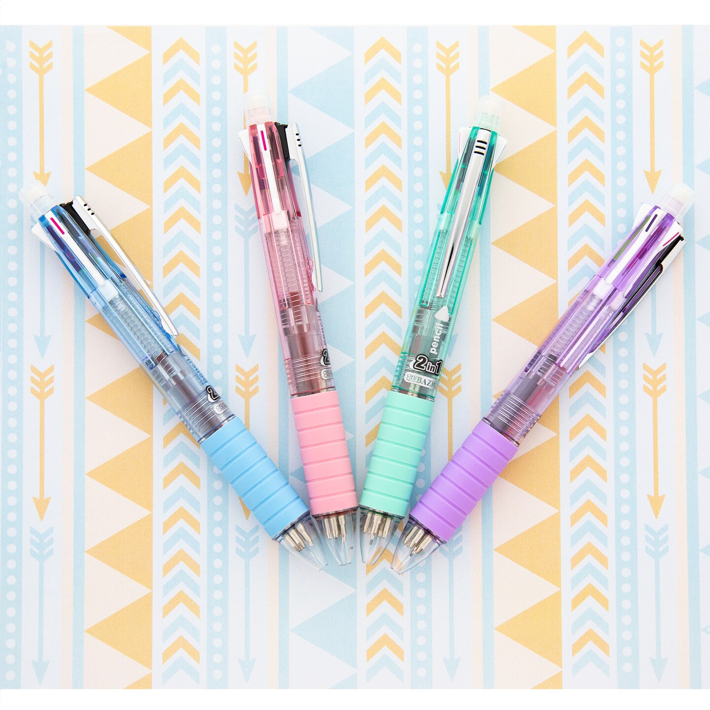 BAZIC 2-In-1 Mechanical Pencil &#x26; 4-Fashion Color Pen w/ Cushion Grip