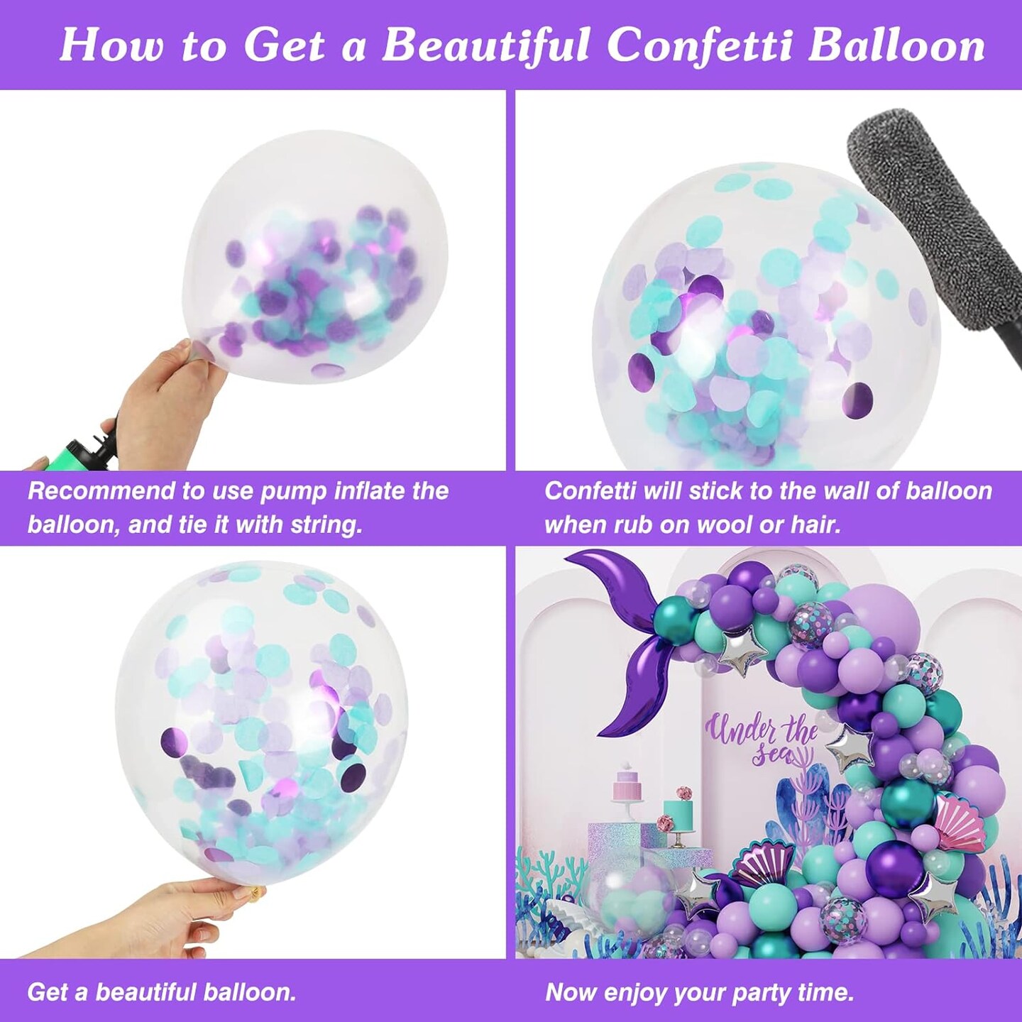 136pcs Mermaid Balloon Garland Kit for Mermaid Party Decoration Supplies, Shell Balloons for Purple Birthday Party Baby Shower Decoration
