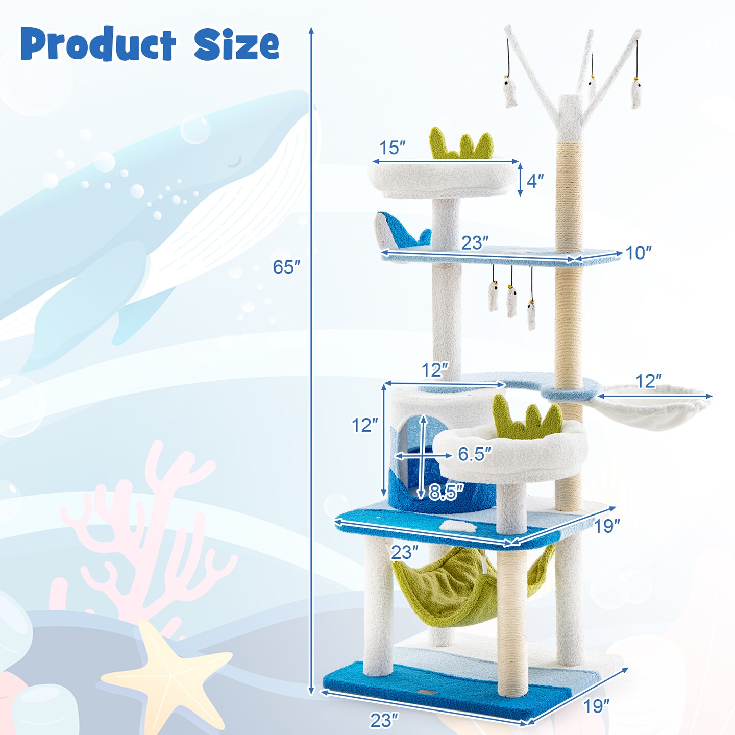 Multi-level Cat Tower With Sisal Covered Scratching Posts