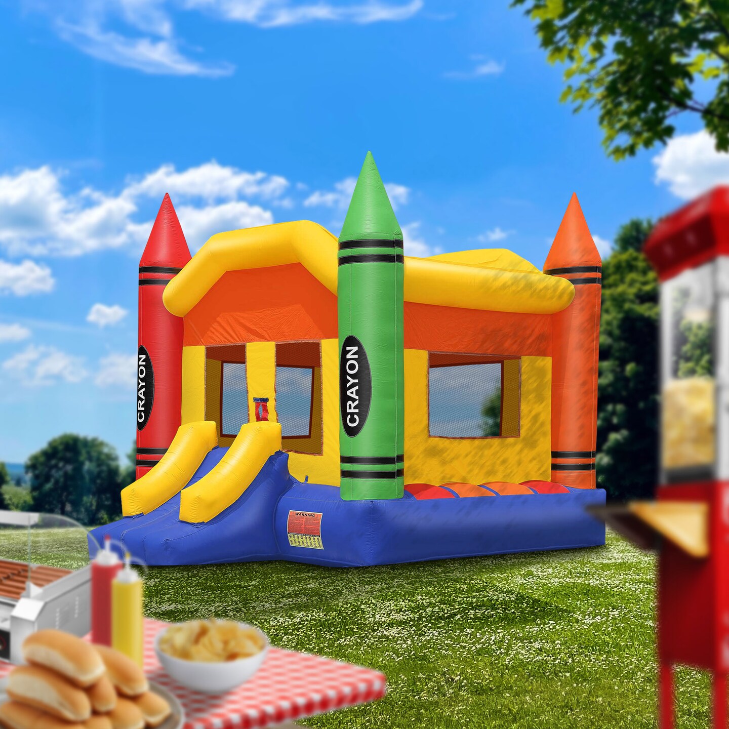 Cloud 9 Commercial Grade Crayon Castle Bounce House with Built-in Roof and Emergency Escape Hatch for Safety - 100% PVC 17&#x27; x 13&#x27; Bouncer - Inflatable Only