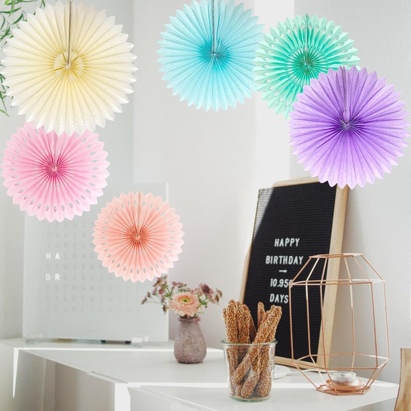 Pastel Rainbow Paper Fans Party Decorations Colorful Ice Cream Easter Macaron Wall Hanging Light Pink Blue Purple Mint Peach Ivory D&#xE9;cor Birthday Wedding Bridal Baby Shower Classroom Supplies