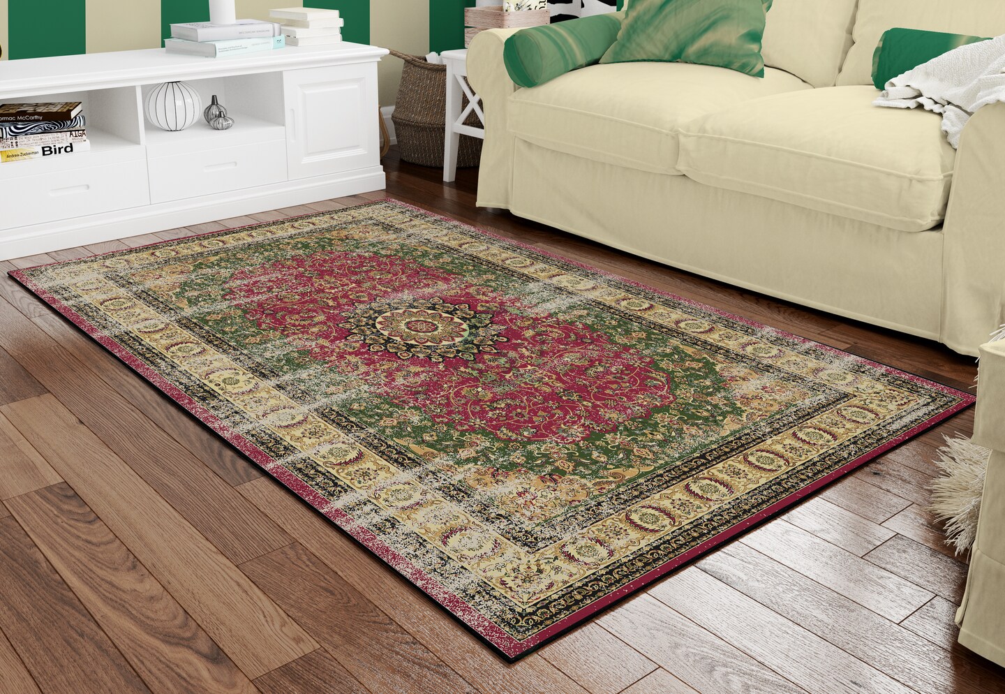 Deerlux Traditional Oriental Persian Style Living Room Area Rug with Nonslip Backing, Classic Pink