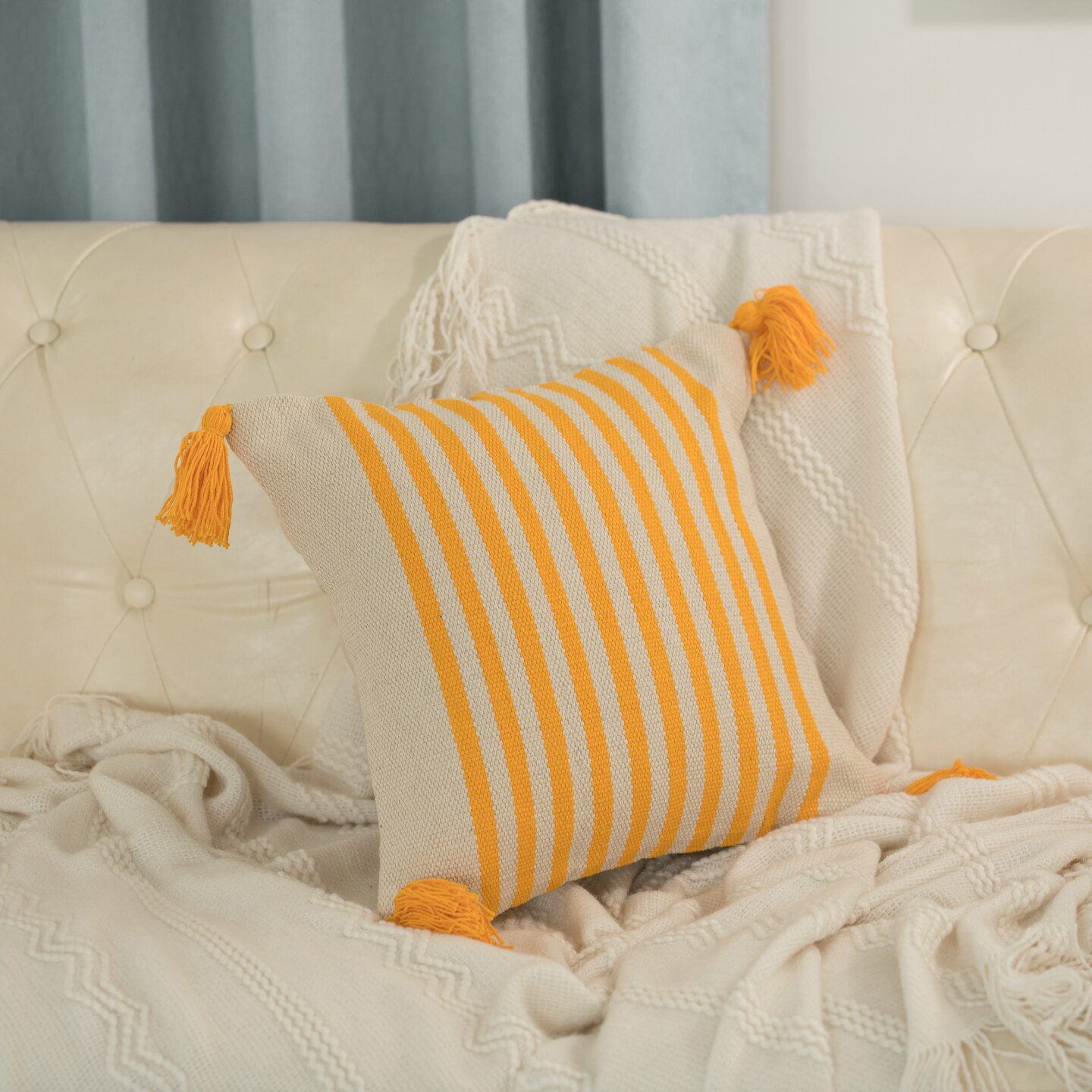 16" Handwoven Cotton Throw Pillow Cover with Striped Lines, Black