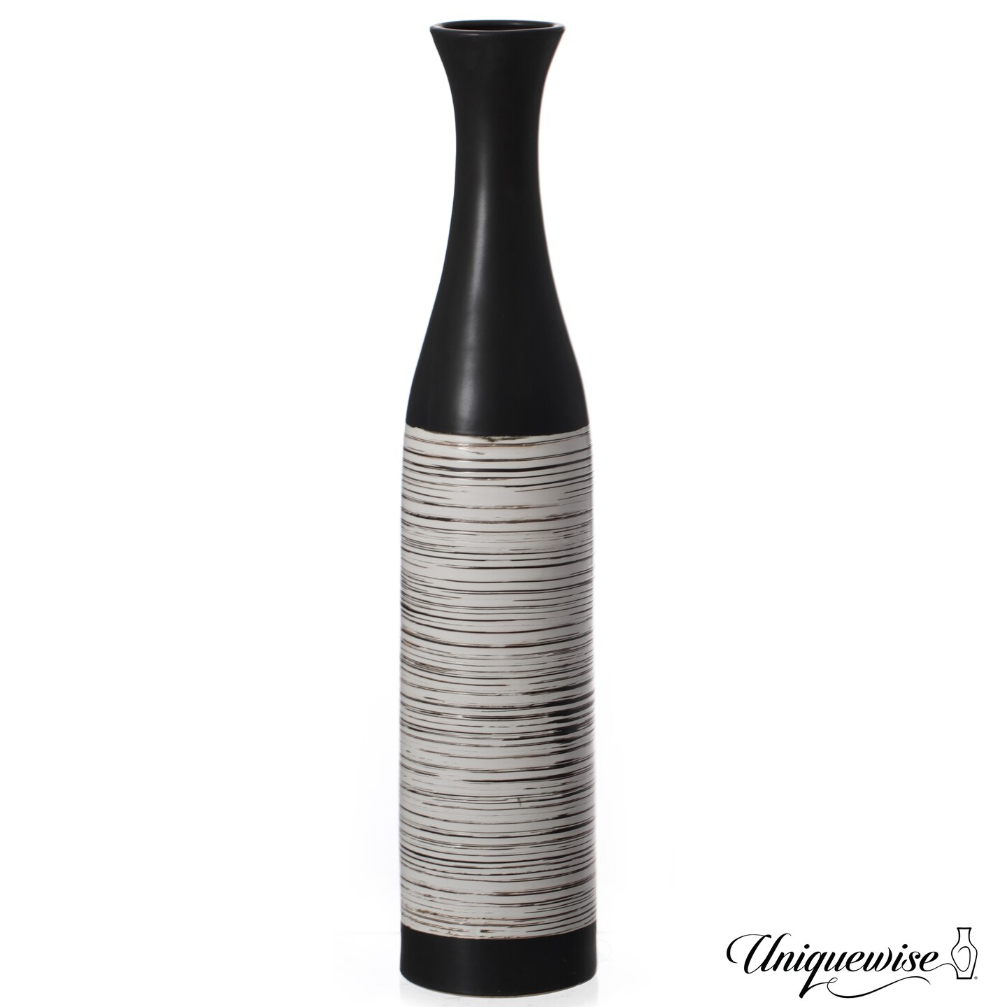 Handcrafted Black and White Waterproof Ceramic Floor Vase - Neat Classic Bottle Shaped Vase, Freestanding Design, Perfect for Tall Floral Arrangements