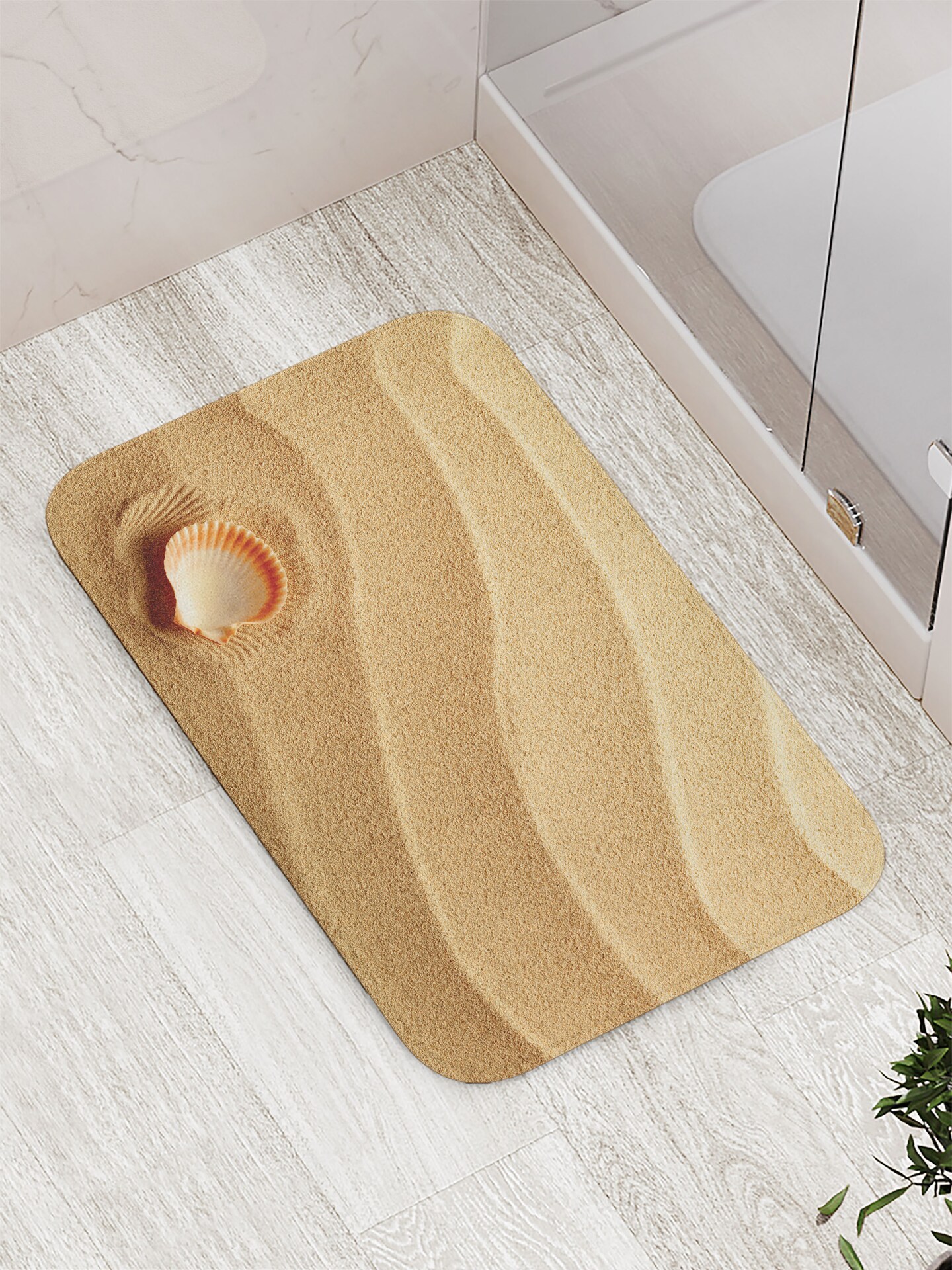 Ambesonne Seashells Bath Mat, Little Seashell on Golden Yellow Sand Sea Coastal Theme Beach Art Print, Plush Bathroom Decor Mat with Non Slip Backing, 29.5&#x22; X 17.5&#x22;, Sand Brown